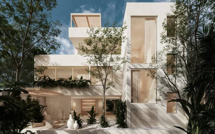 Exterior of a jungle-set Tulum residence under property care