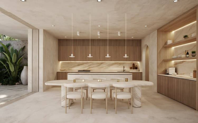 Marble kitchen and dining area documented in an owner report