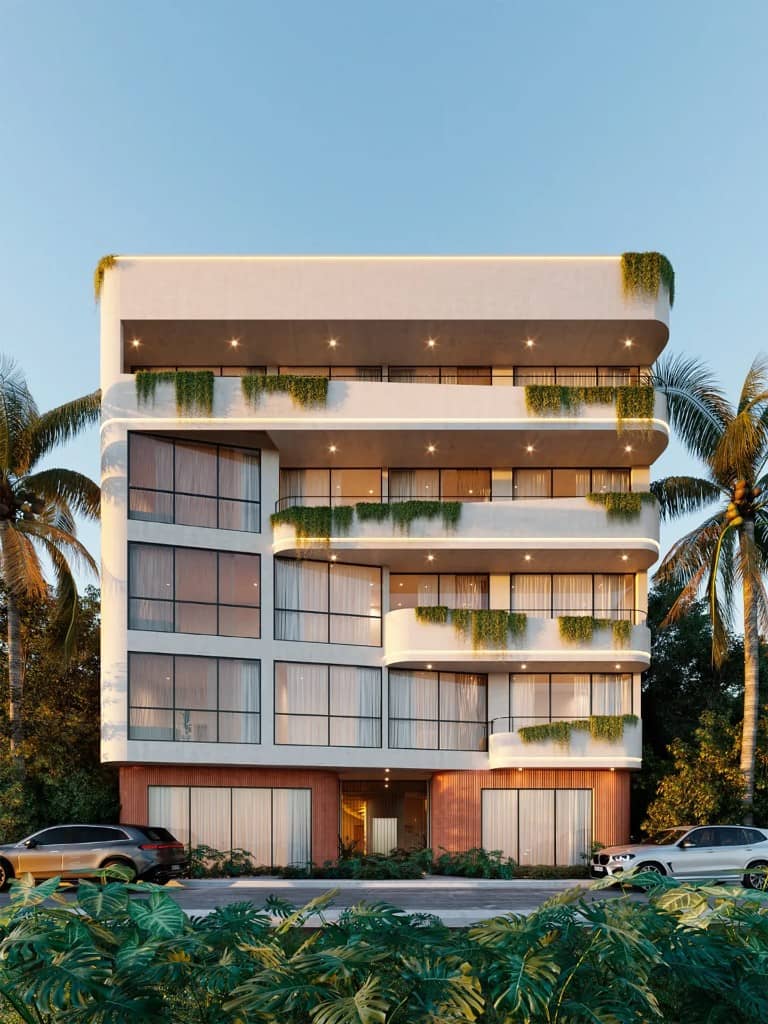 Exterior facade of a maintained Tulum building
